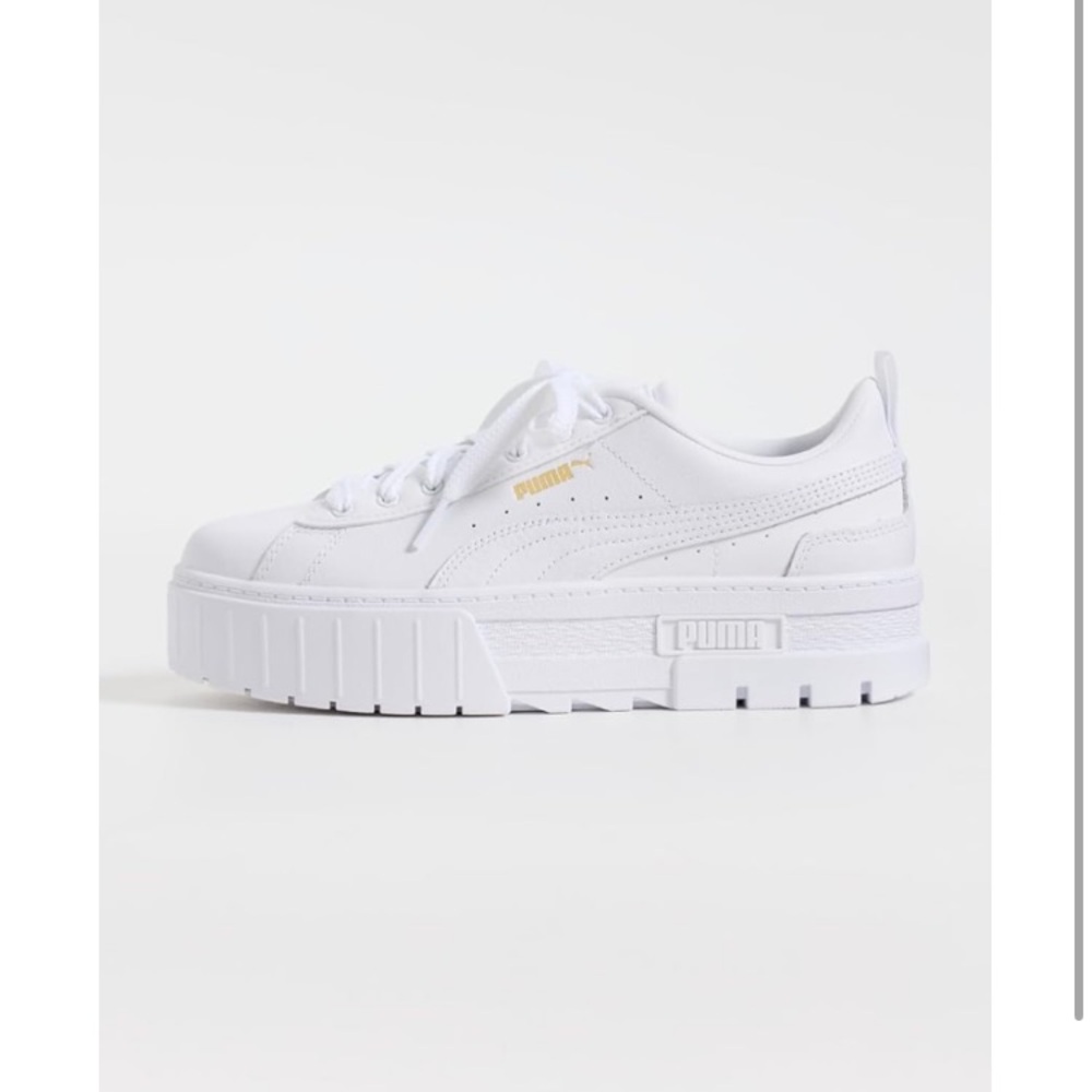 PUMA Women's Mayze White and Gold Platform Sneakers - Picture 3 of 9